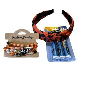 Orange and Black Headband with Beaded Bracelets Set